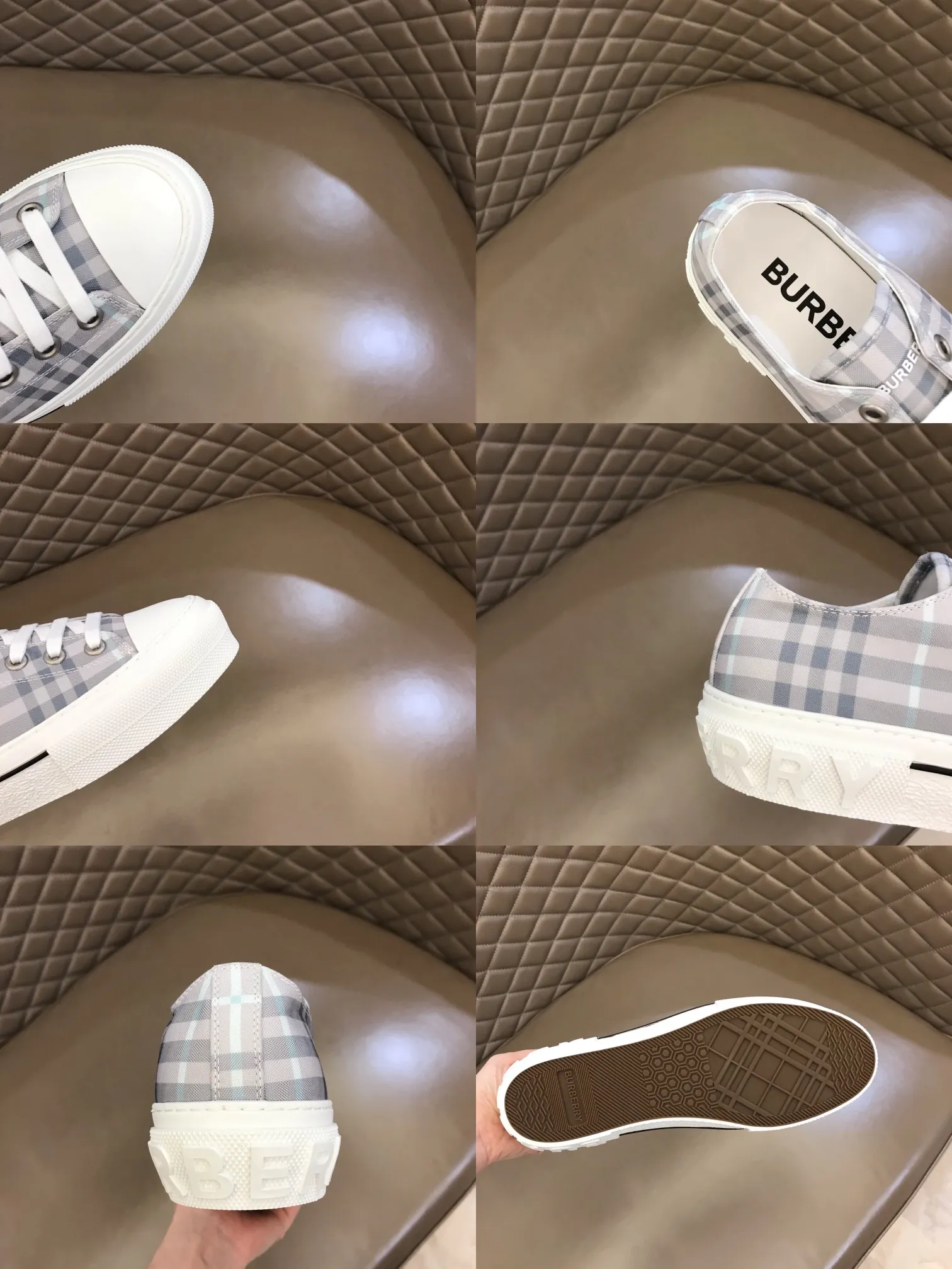 p400 "Burberr*" men's classic low-top sneakers, reinterpreted in Vintage check cotton material and decorated with a new brand logo. First-layer sheepskin lining, embossed Burberry logo on the heel, and original TPU outsole! Size: 38-44 No. 068
